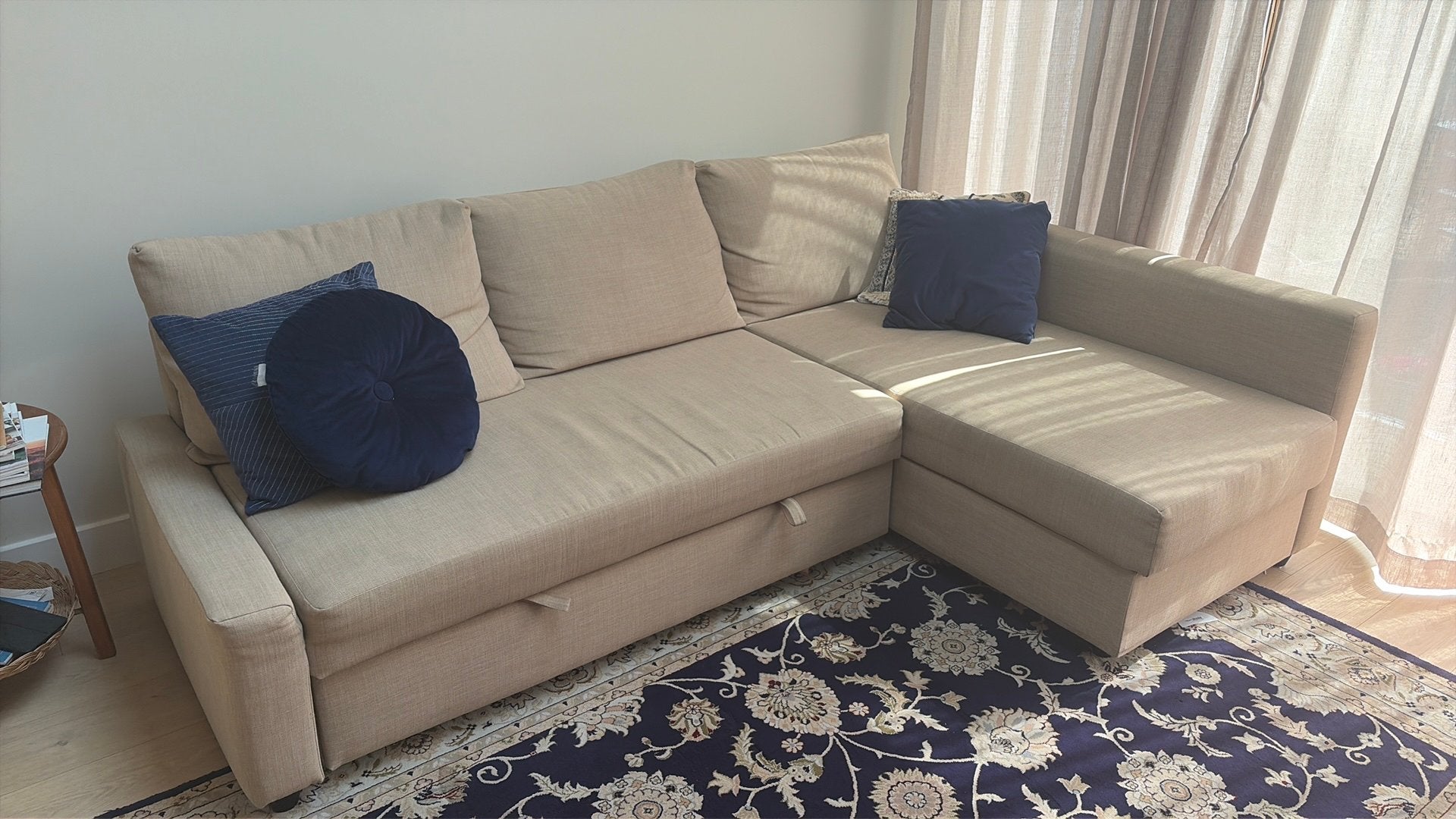 Ikea slaapbank - Friheten - beige, Ophalen, Beige, Tweepersoons, 140 cm
