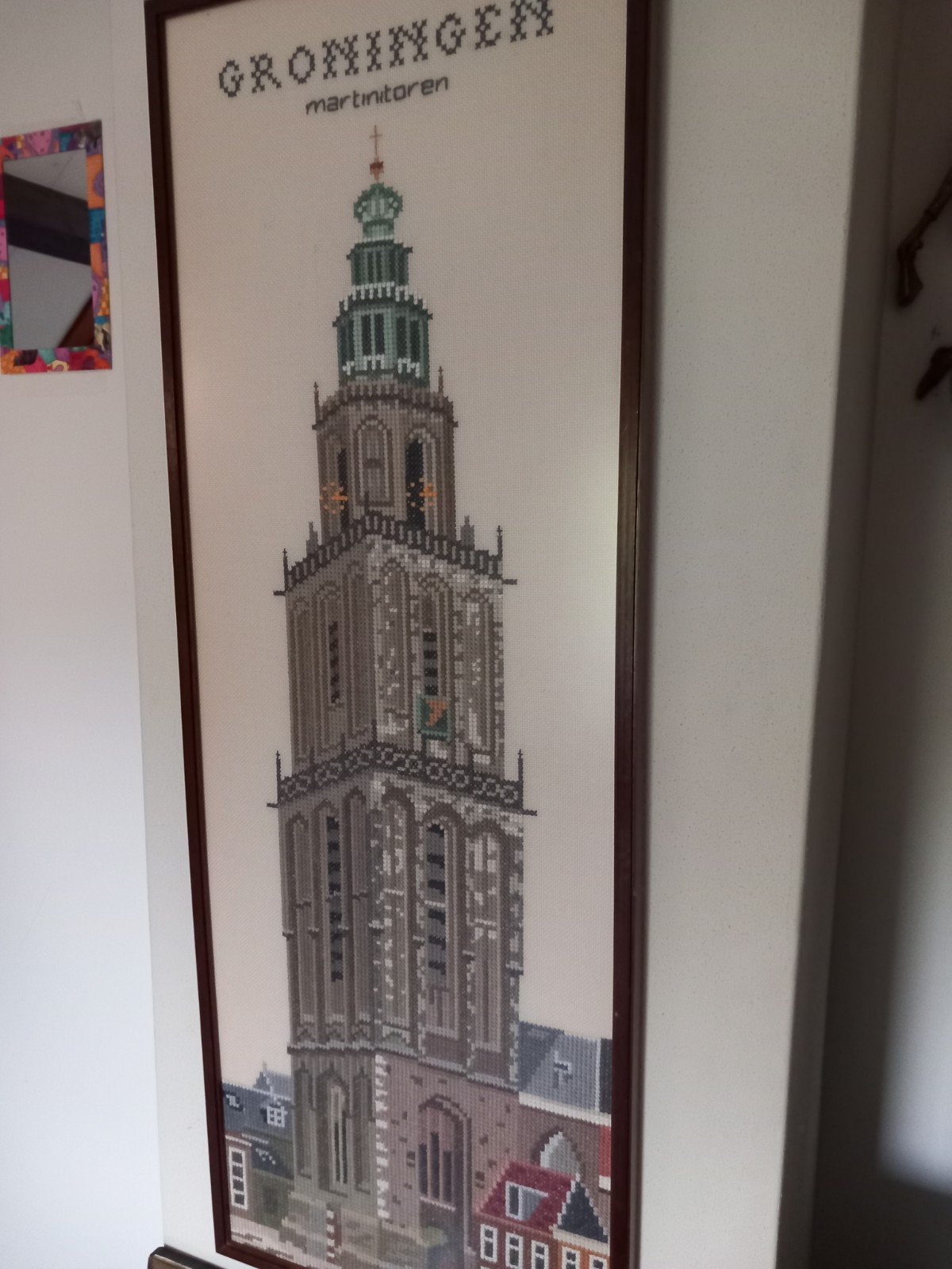 borduurwerk Martinitoren Groningen - Groot formaat, Huis en Inrichting, Minder dan 50 cm, Gebruikt, Ophalen of Verzenden, Schilderij