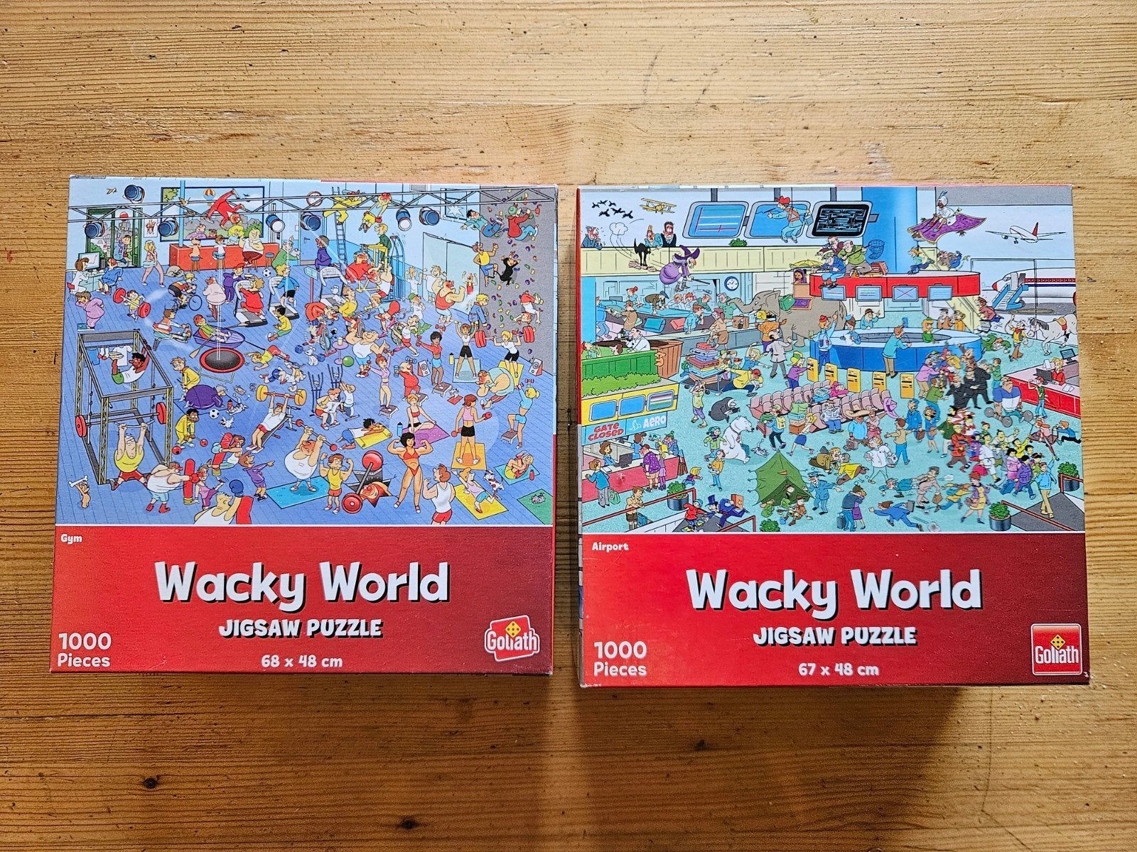 Te koop, 2 Wacky World puzzels, gym en airport, Ophalen, 500 t/m 1500 stukjes, Zo goed als nieuw