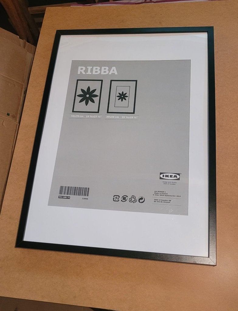 IKEA RIBBA zwart 50x70, Ophalen, Gebruikt, Met passe-partout, Posterlijst