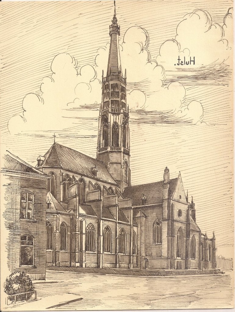 Hulst Kerk Sint-Willibrordusbasiliek 1948 tekening Sievers, Ophalen of Verzenden