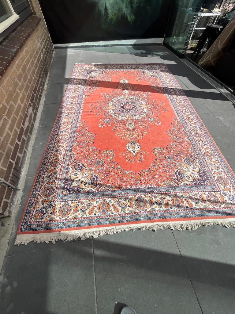 Prachtig Perzisch tapijt, oranje met klassiek patroon, Ophalen, Gebruikt, 100 tot 150 cm, 200 cm of meer