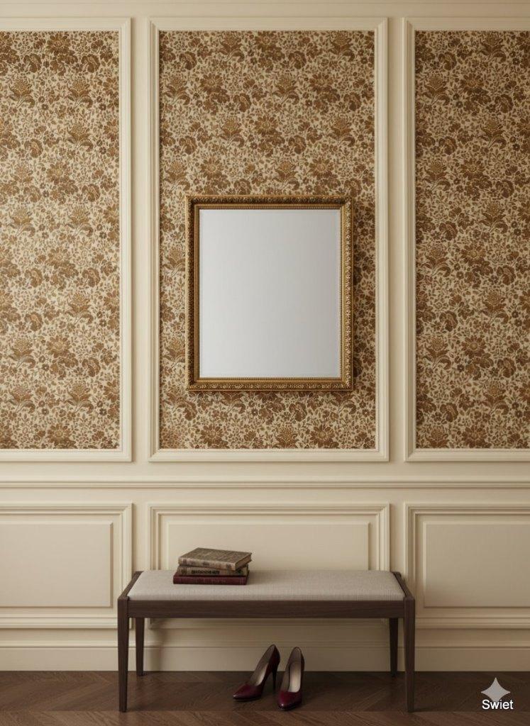 13089 Echt velours flock vintage behang uit kasteel swiet, Ophalen of Verzenden, 75 m² of meer, Beige