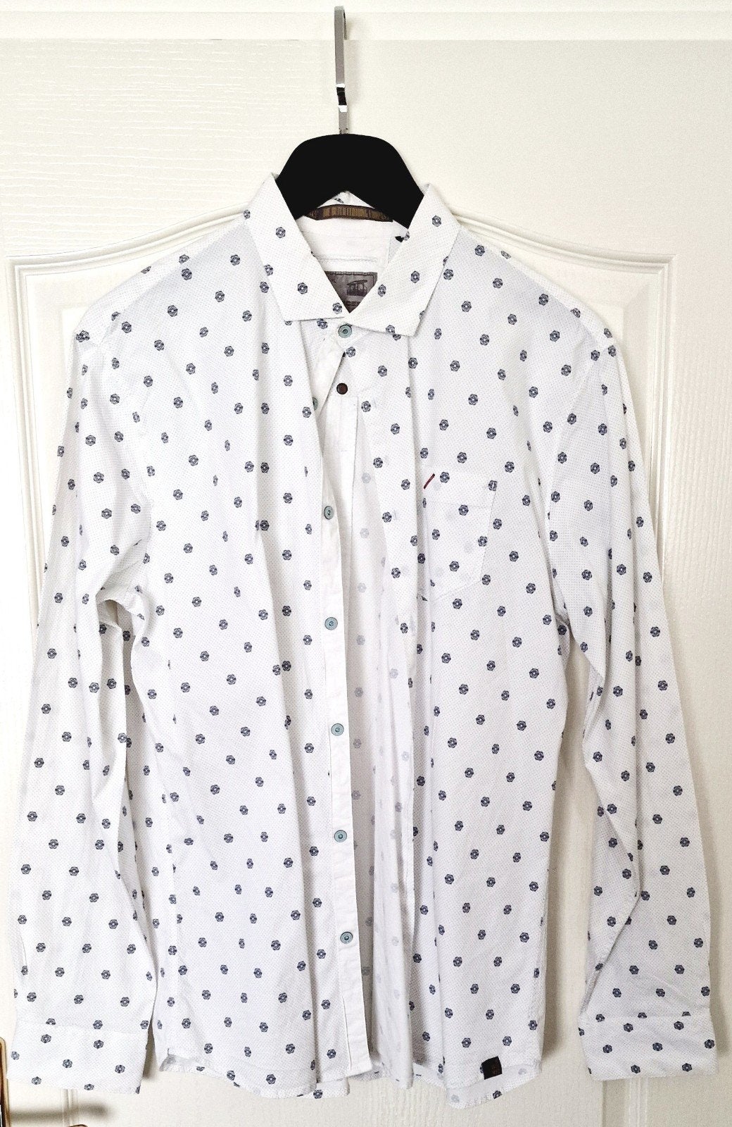No Excess overhemd wit met blauw werkje, maat L, Ophalen, Wit, Zo goed als nieuw, Halswijdte 41/42 (L)