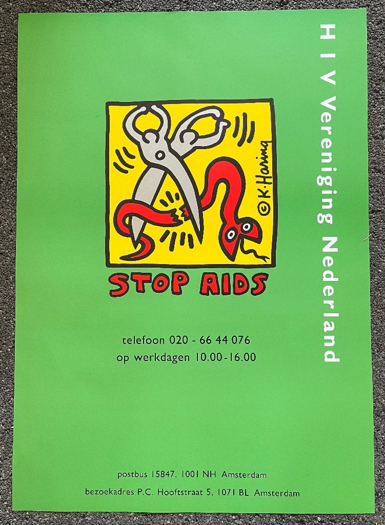 Poster Keith Haring 'Stop aids', Rechthoekig Staand, Nieuw, Ophalen of Verzenden, A1 t/m A3