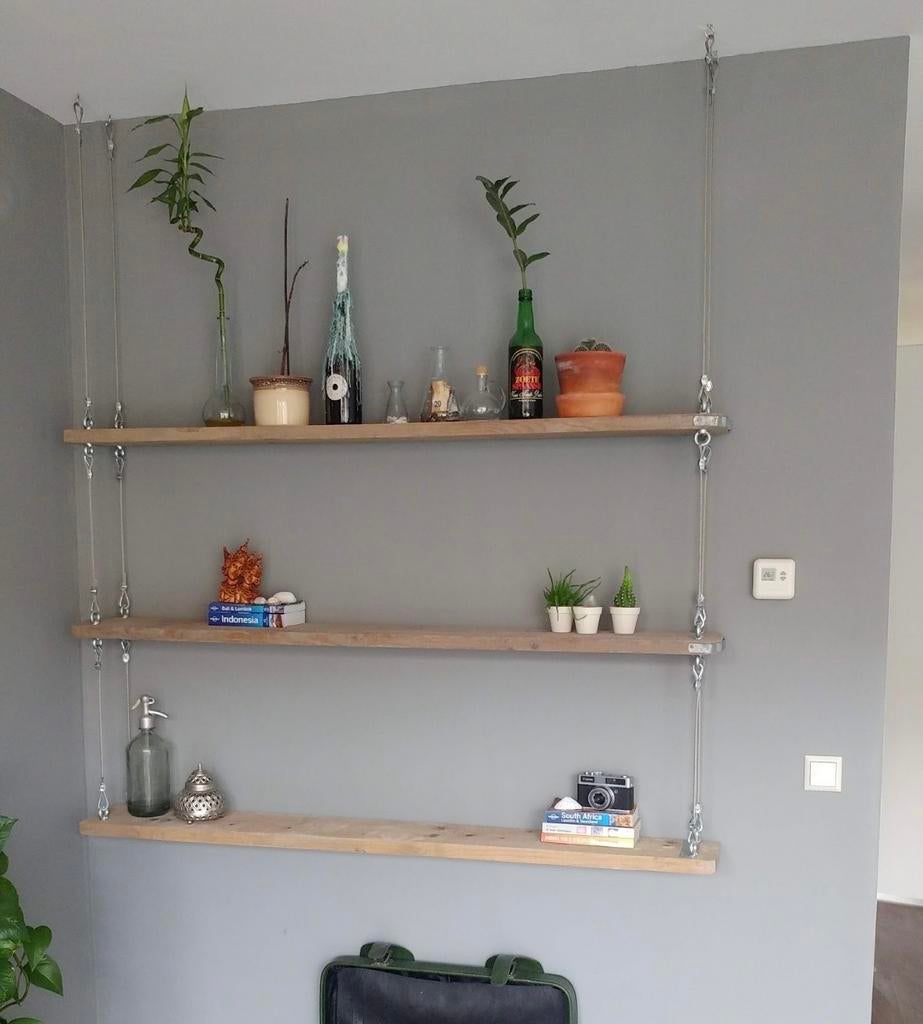 Zwevende Stijgerhouten Wandplanken - Industrieel, Huis en Inrichting, Woonaccessoires | Wandplanken en Boekenplanken, Ophalen