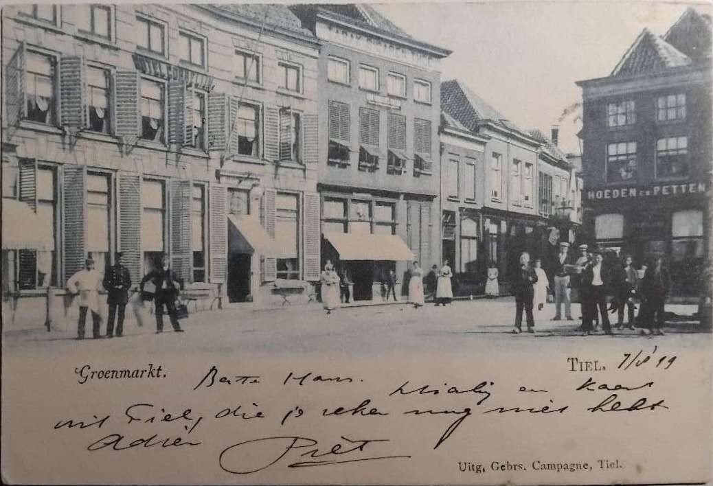 Tiel 1909 - Groenmarkt met Hotel Corfbeij - Gebr. Campagne, Ophalen of Verzenden, Voor 1920, Gelopen, Gelderland