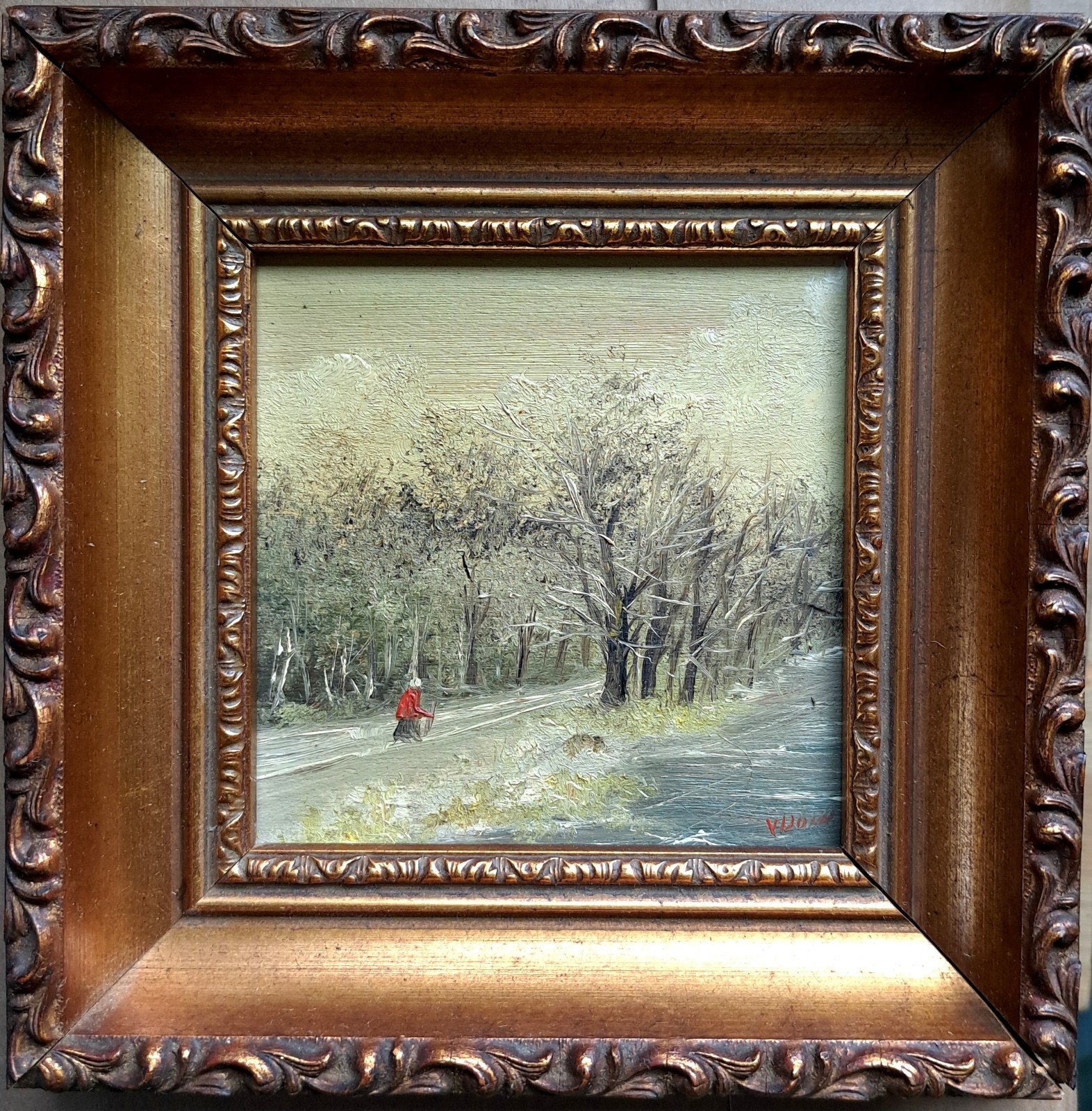 Een prachtig en karakteristiek winters bosgezicht., Antiek en Kunst, Paneel, Verzenden, Impressionistisch, Olieverf
