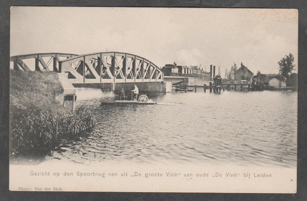 leiden  spoorbrug  en waterfietser  bij de vink, Verzamelen, Verzenden, Voor 1920, Ongelopen, Zuid-Holland