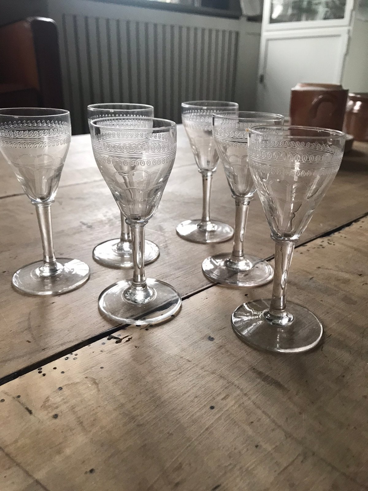 Zeer oude borrelglaasjes . Ik heb er 6 . Ze zijn gaaf., Verzamelen, Ophalen of Verzenden, Zo goed als nieuw, Borrel- of Shotglas