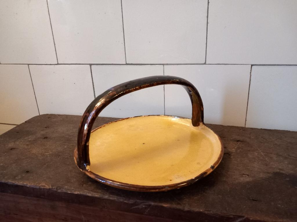 leuk oud schaaltje hengsel lente geel & bruin vintage antiek, Ophalen of Verzenden