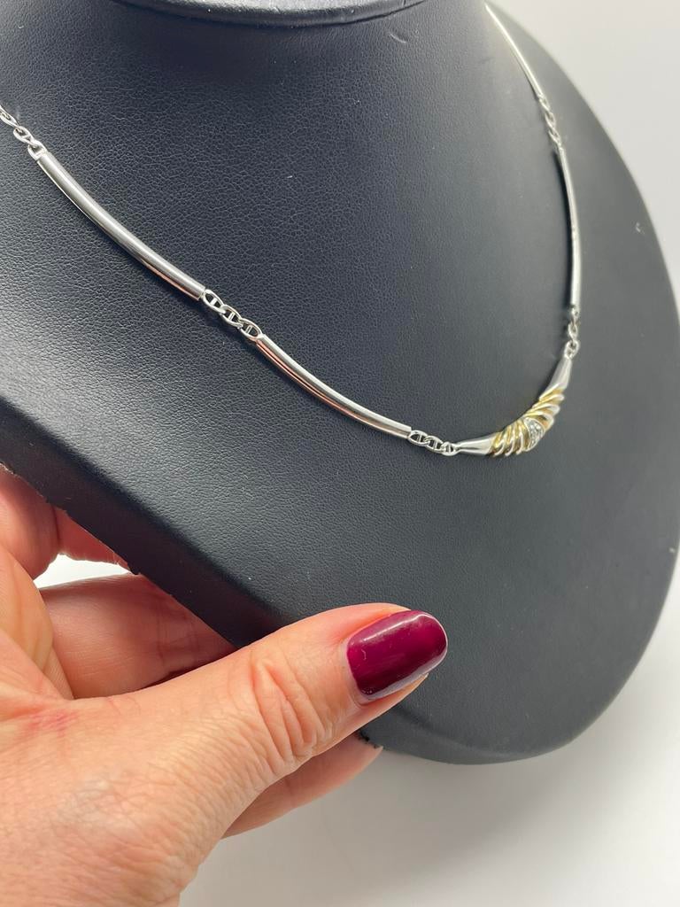 D508 Prachtige zilveren bicolor ketting, Sieraden, Tassen en Uiterlijk, Kettingen, Ophalen of Verzenden, X, Goud, Zilver