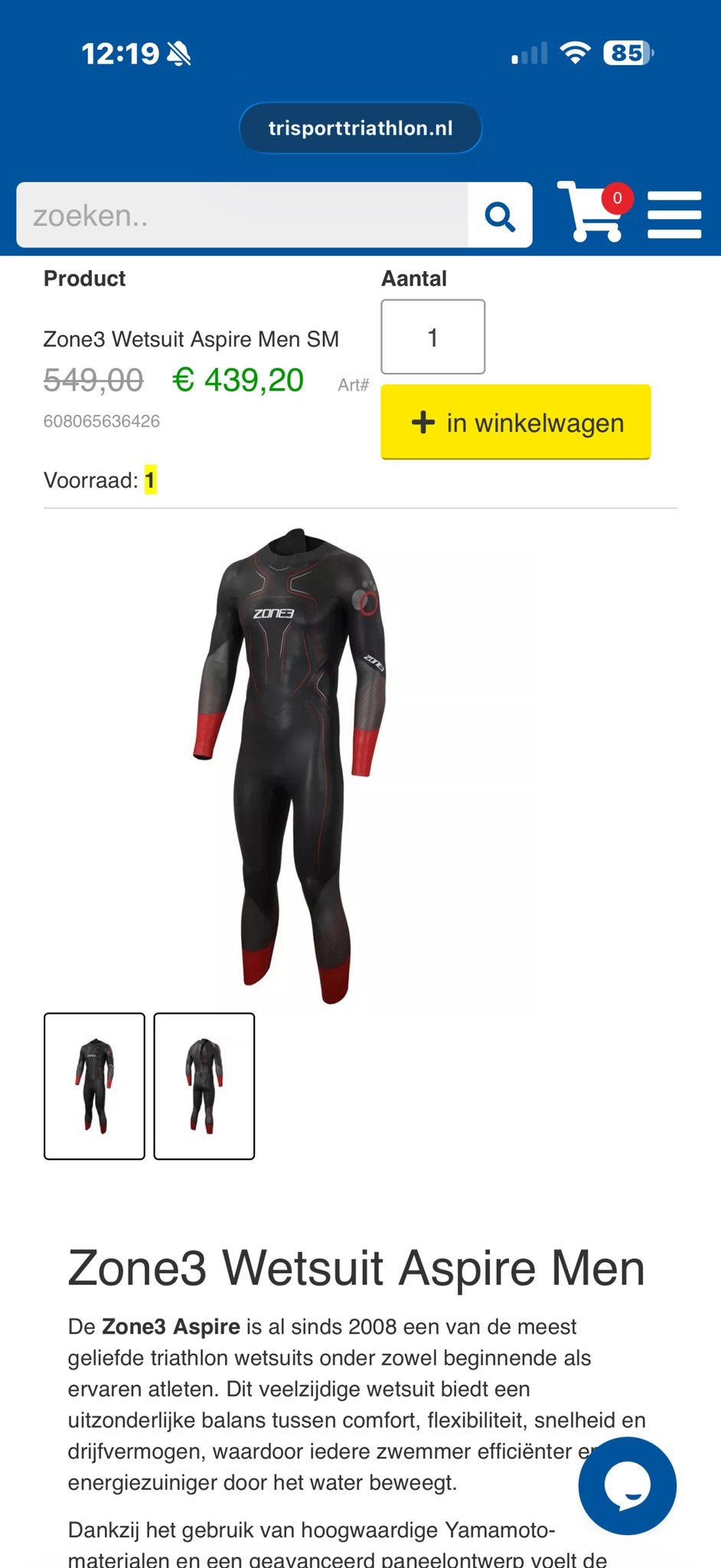 Zone3 Aspire Wetsuit - Maat ML - GLOEDNIEUW (Alleen gepast), Ophalen of Verzenden, Nieuw, Heer, Wetsuit