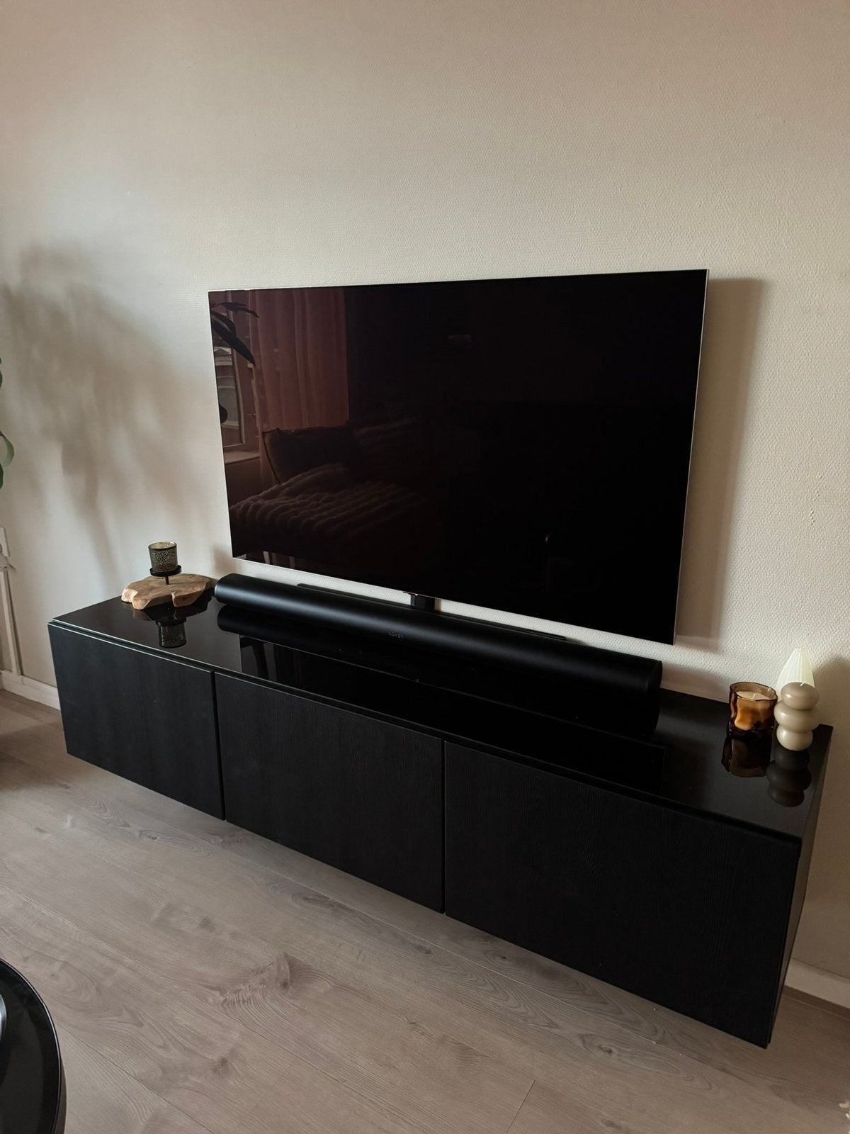 IKEA BESTA TV meubel met glasplaat zwartbruin Lapvikken, Ophalen, Glas, 150 tot 200 cm, Zo goed als nieuw