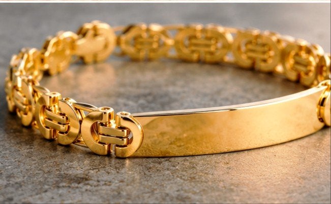 Vergulde 18K Gouden armband met naamplaatje, Ophalen of Verzenden, Nieuw, Goud, Overige materialen