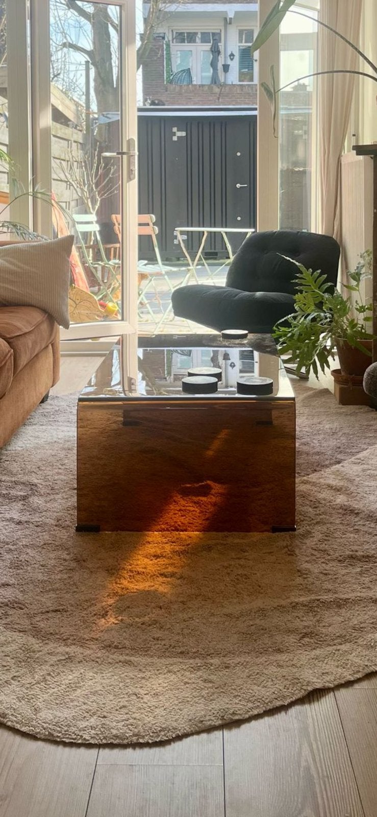 Sklum rookglas salontafel, Ophalen, Gebruikt, 100 tot 150 cm, 50 tot 100 cm