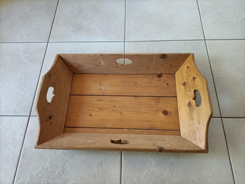 Vintage robuust houten dienblad 65 cm, Ophalen of Verzenden, Rechthoekig, Hout