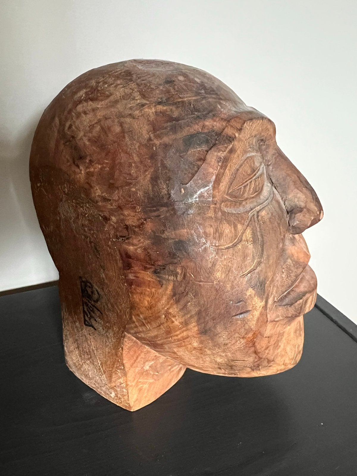 Houten Hoofd - Handgesneden - houtsculptuur- wabisabi, Antiek en Kunst, Ophalen of Verzenden