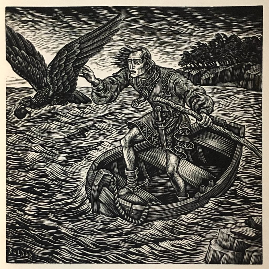Nico Bulder (1898-1964) Houtsnede 'Vogelvisser' ~1930, Antiek en Kunst, Ophalen of Verzenden