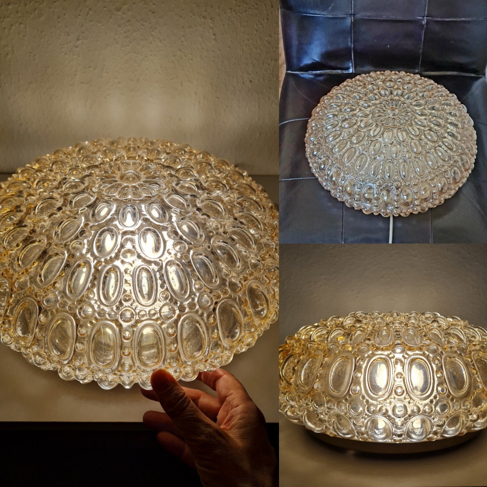 Glashütte Limburg Helena Tynell XL Amber Kristalglas Lamp, Huis en Inrichting, Lampen | Plafondlampen, Gebruikt, Helena Tynell