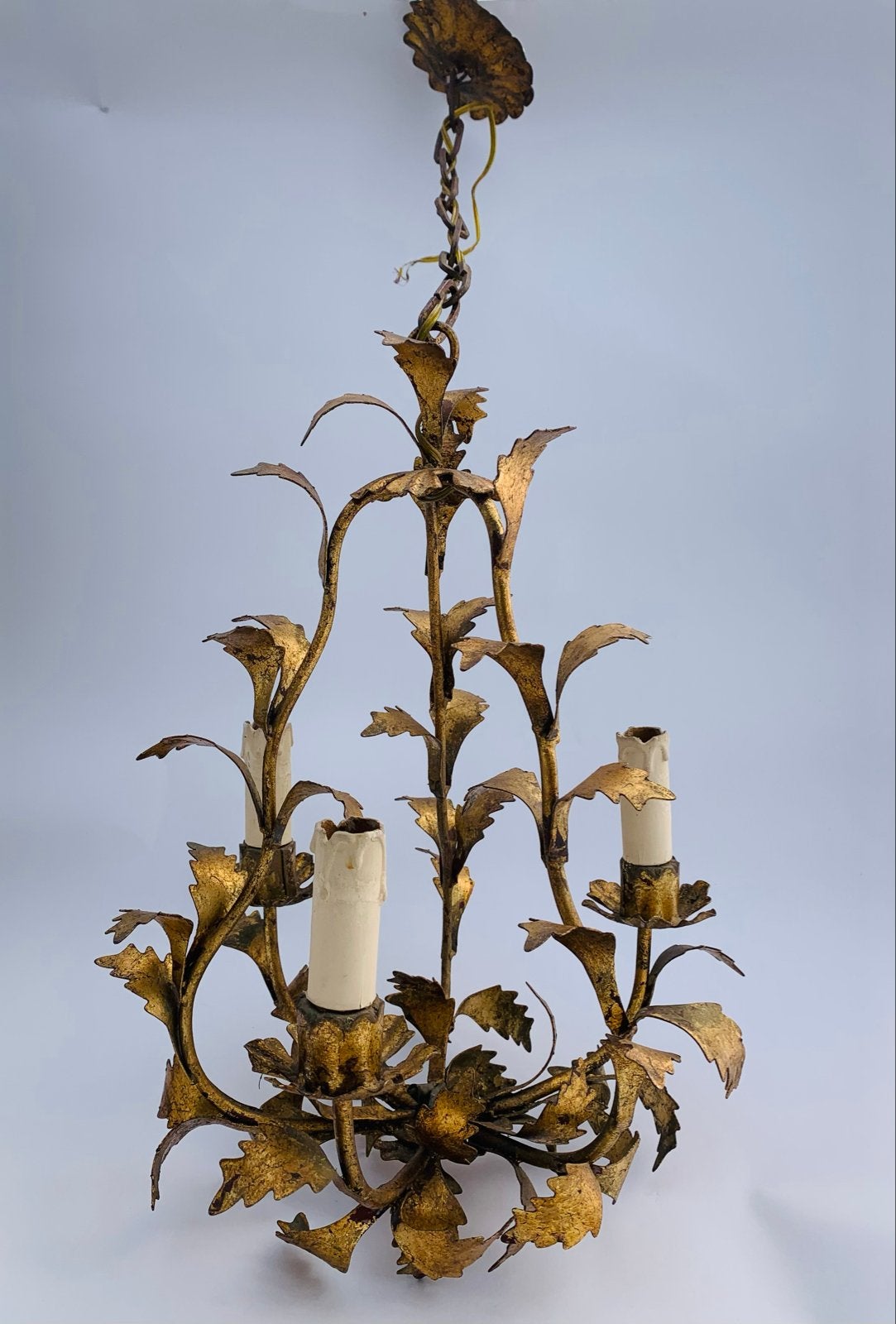 Vintage Florentijnse kroonluchter met eiken bladeren, Antiek en Kunst, Ophalen of Verzenden
