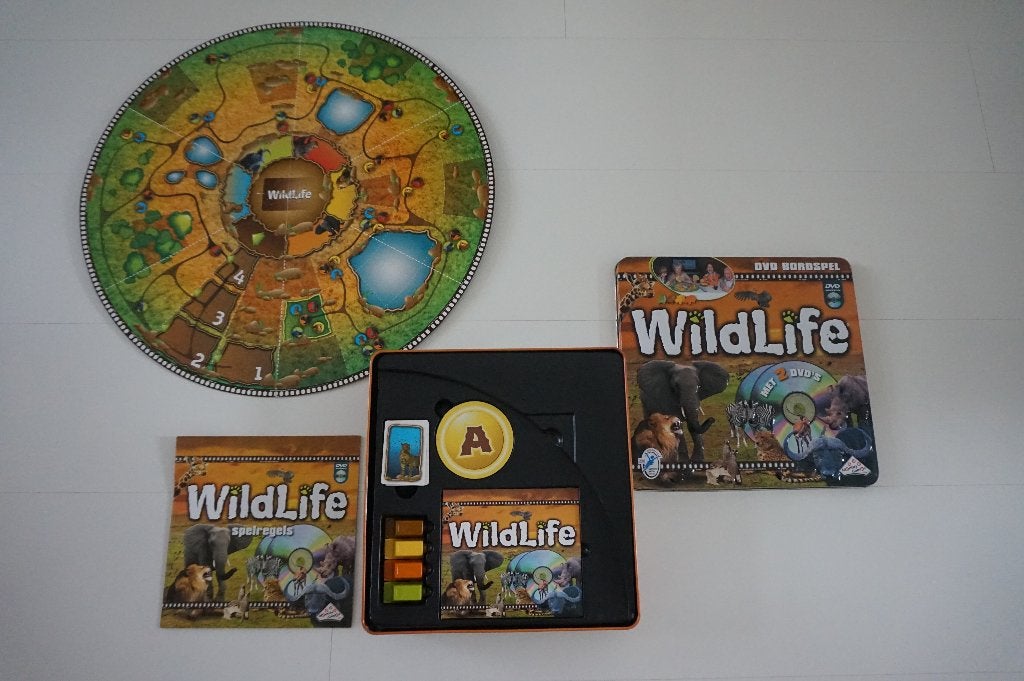 Wildlife safari bordspel dieren en natuur spel met 2 DVD's, Een of twee spelers, Ophalen of Verzenden, Zo goed als nieuw, Identity Games