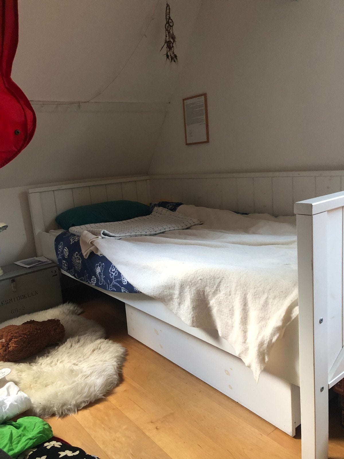 Eenpersoons bedbank massief hout 90x200 cm, Ophalen, Gebruikt, Eenpersoons
