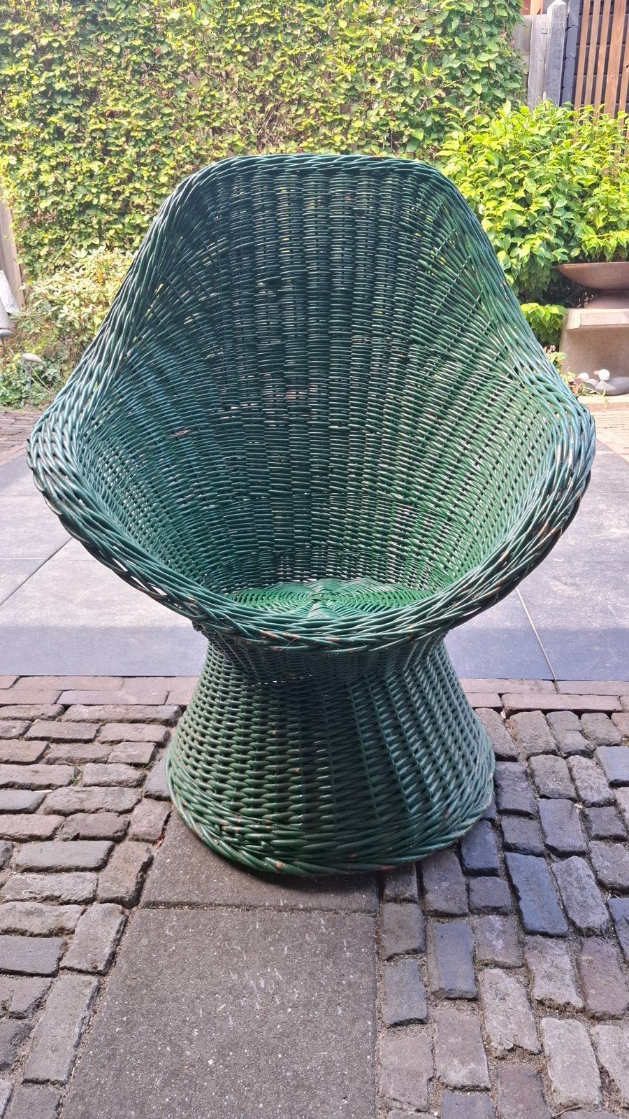Vintage Groene Rotan Kuipstoel, Huis en Inrichting, Stoelen, Ophalen