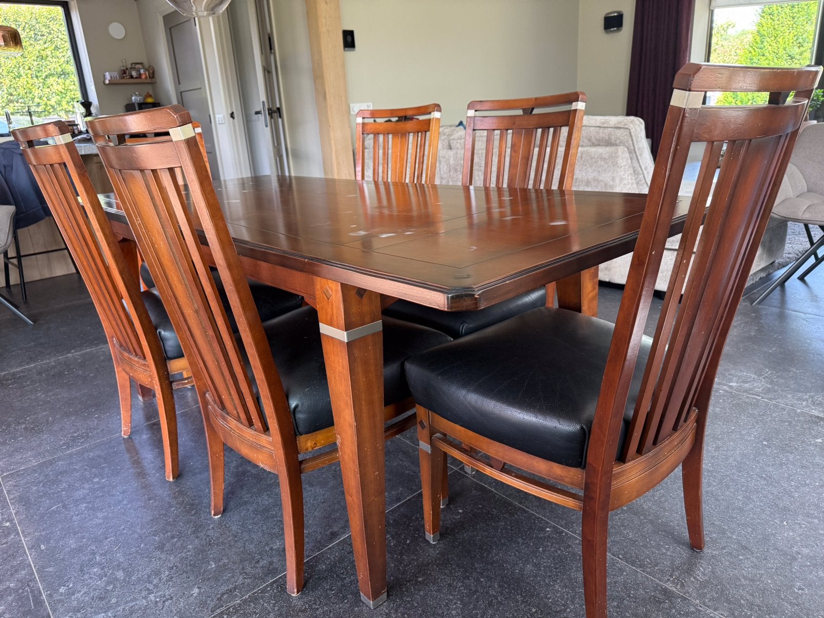 Exclusieve massief kersenhouten eethoek 6 persoons, Huis en Inrichting, Tafels | Eettafels, Ophalen, Gebruikt, 50 tot 100 cm, Kersenhout