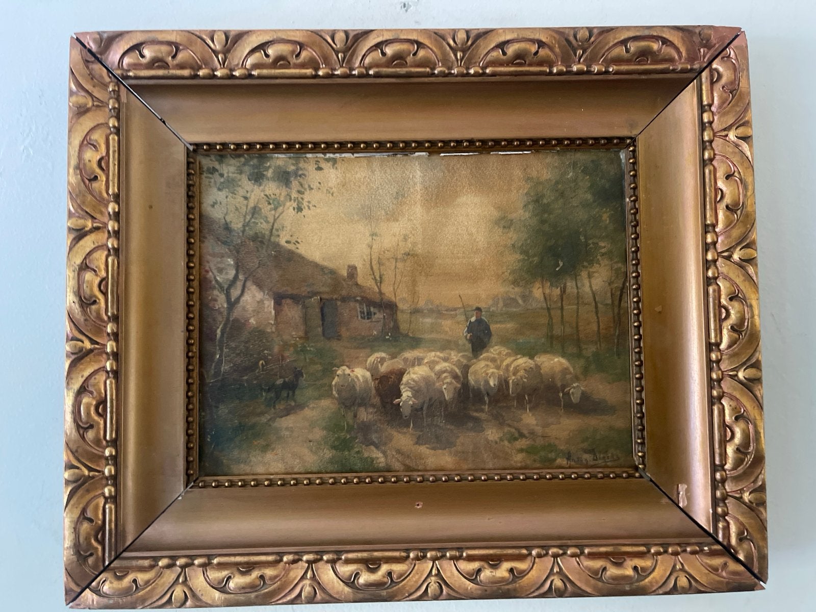 Schilderij Anton Dirckx (1878-1927) - Herder met schapen, Antiek en Kunst, Kunst | Schilderijen | Klassiek, Doek, Ophalen of Verzenden