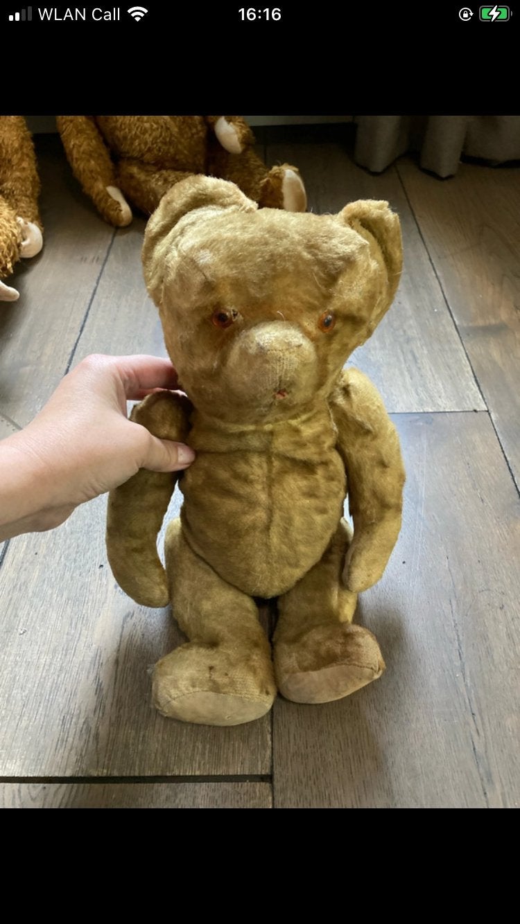Vintage teddybeer 35 cm met rammelgeluid, Ophalen of Verzenden, Gebruikt, Stoffen beer, Overige merken