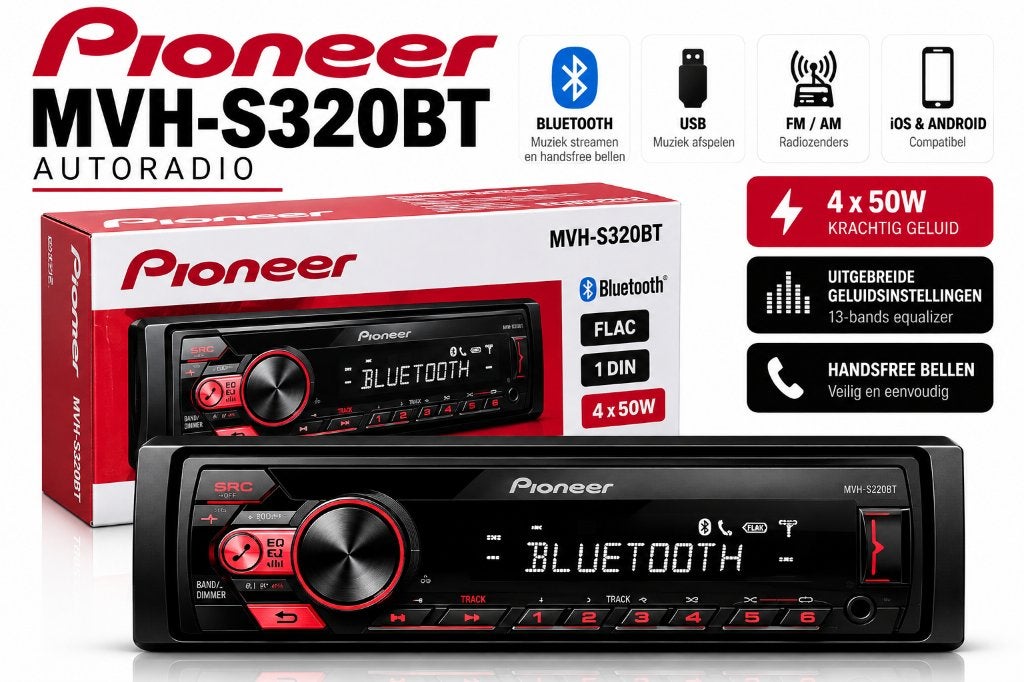 Pioneer MVH-S320BT – Bluetooth Autoradio – USB – 1 DIN, Ophalen of Verzenden, Nieuw