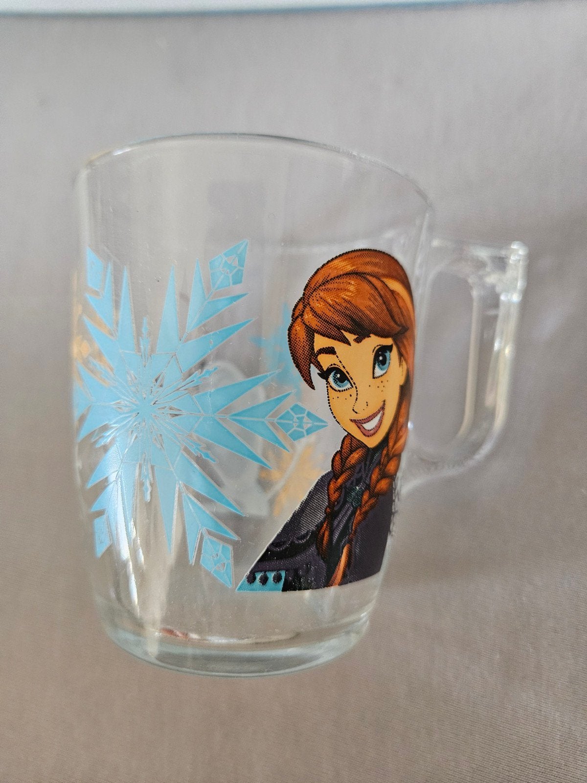 Disney Frozen glazen mok met Anna en Olaf, Gebruikt, Overige merken, Glas, Modern