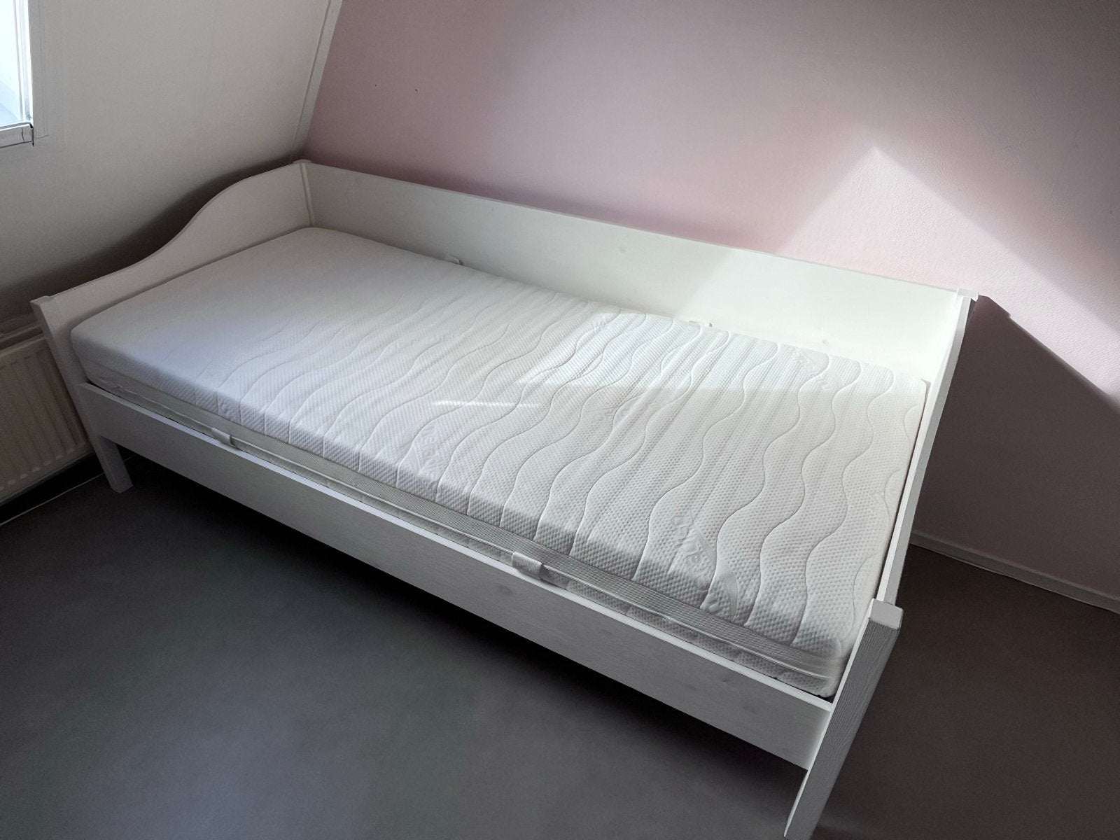 Woood eenpersoonsbedbank incl matras, Ophalen, 90 cm, Eenpersoons, Wit
