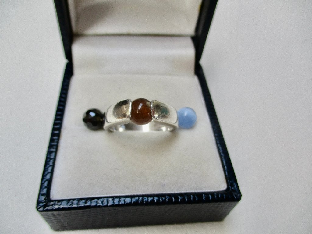 Zilveren MelanO ring 16.5 mm. 3 wissel Cateye bal 925 zilver, Verzenden, Dame, Zilver, Zilver