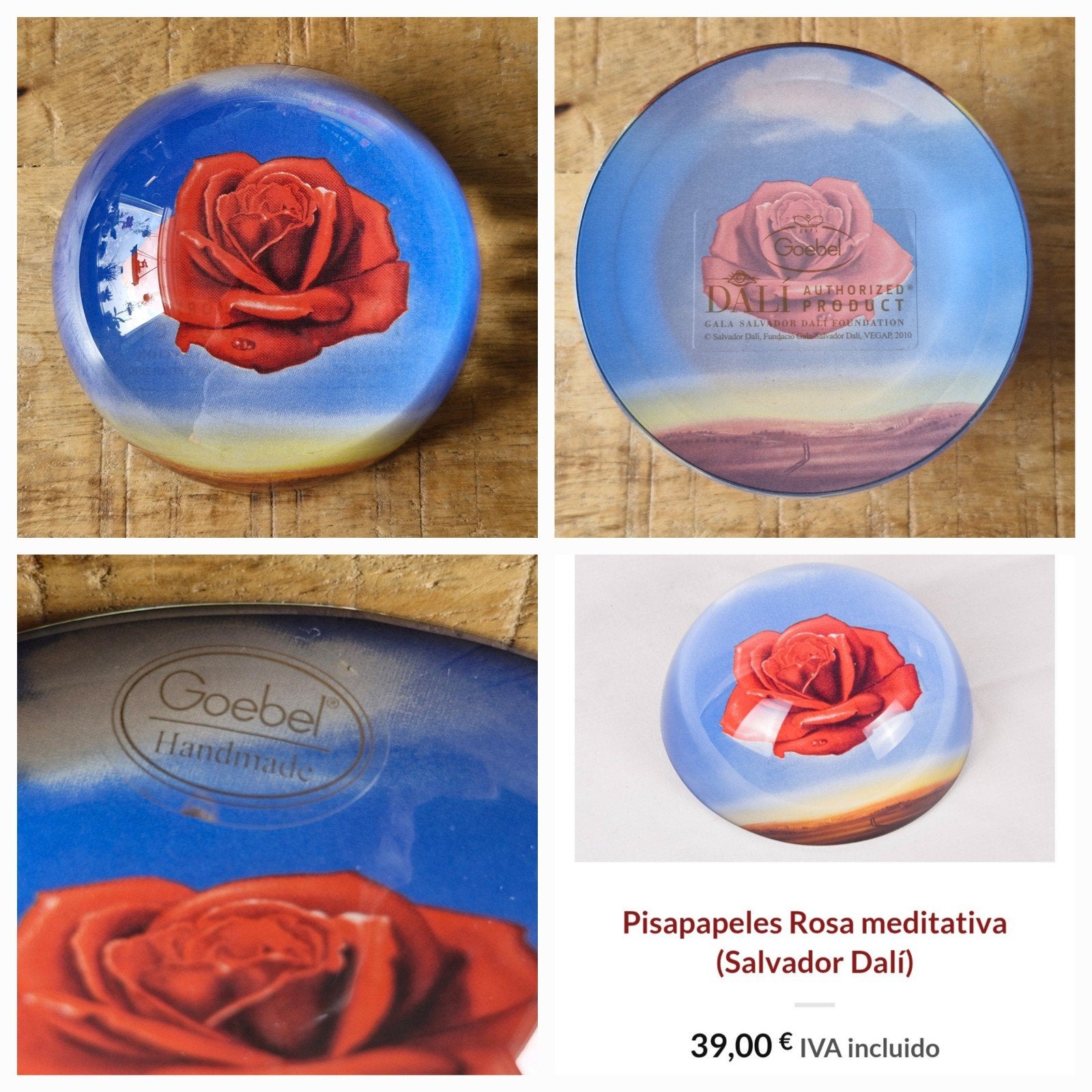 Goebel Salvador Dali glazen halve bol "Meditatieve roos"., Antiek en Kunst, Ophalen of Verzenden