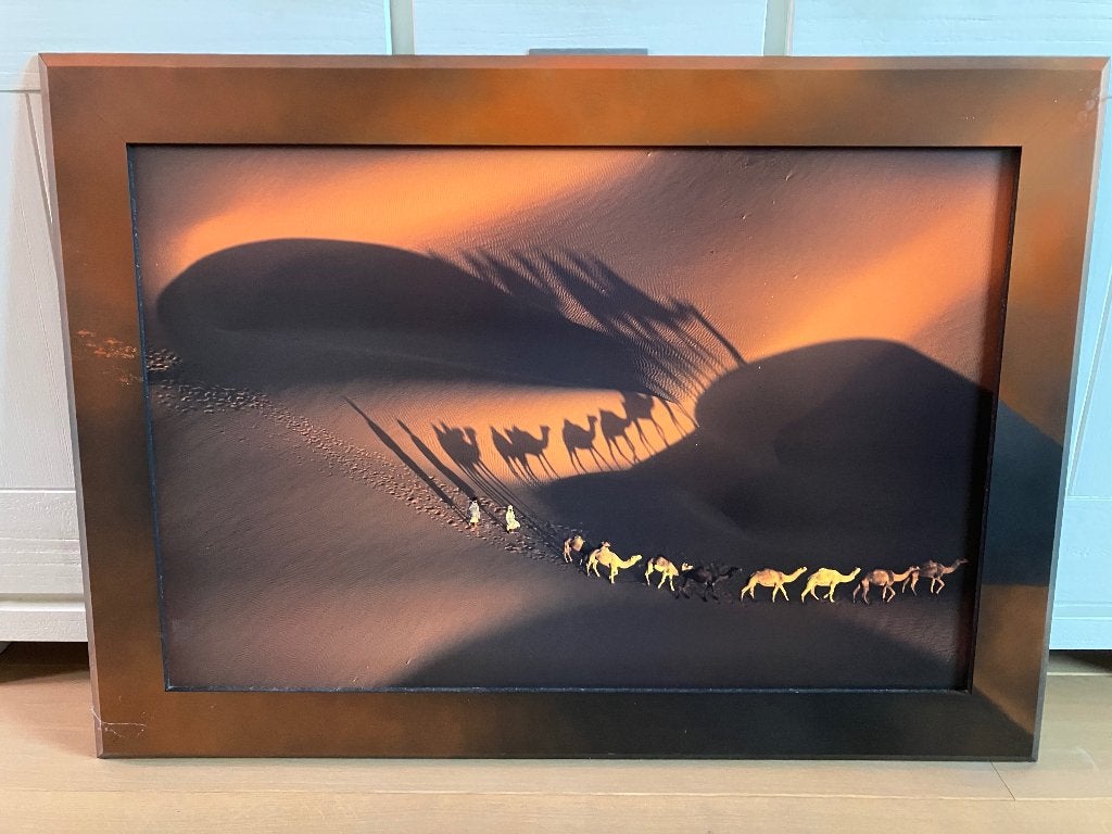 Woestijnlandschap met karavaan - Ingelijste print, Ophalen, Realistisch, Overige ondergronden, Landschap