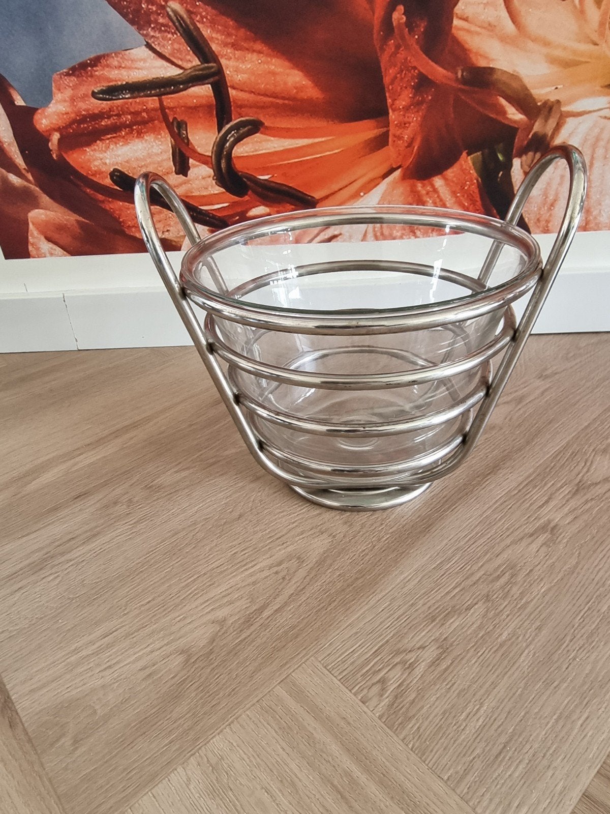 DeAgostini Inox Italy Glazen Schaal in metalen houder, Ophalen of Verzenden, Rond, Glas