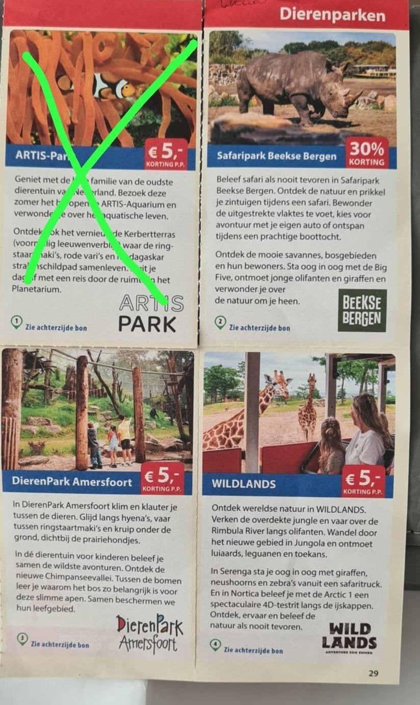 Dierenparken voordeelbonnen voor kortingen zie foto's, Drie personen of meer, Kortingsbon, Overige typen