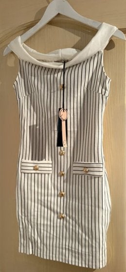 Giorgia Gestreepte jurk met boothals / off shoulder, Giorgia, Wit, Nieuw, Ophalen of Verzenden