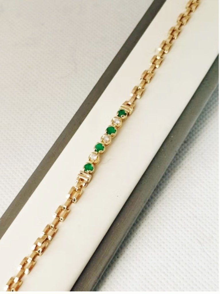 Gouden armband met natuurlijke smaragden en diamanten, Sieraden, Tassen en Uiterlijk, Ophalen of Verzenden, Zo goed als nieuw