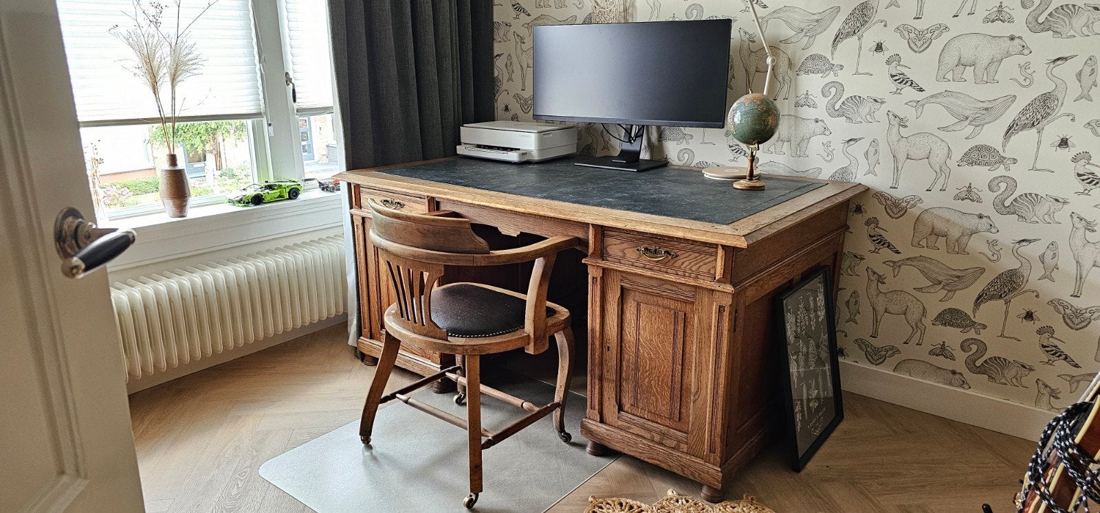 Antiek Eiken Bureau met Inlegblad en bijpassende bureaustoel, Ophalen