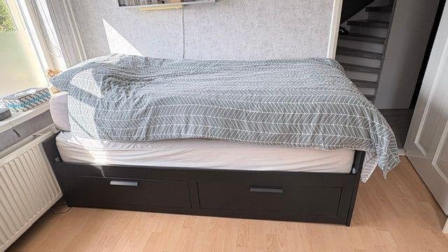IKEA Brimnes bedbank met 2 lades zwart 80x200, Ophalen, Gebruikt, Eenpersoons, Zwart