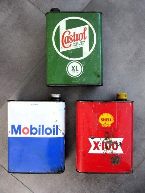 3 oude metalen olieblikken uit Frankrijk - olieblik, Ophalen of Verzenden
