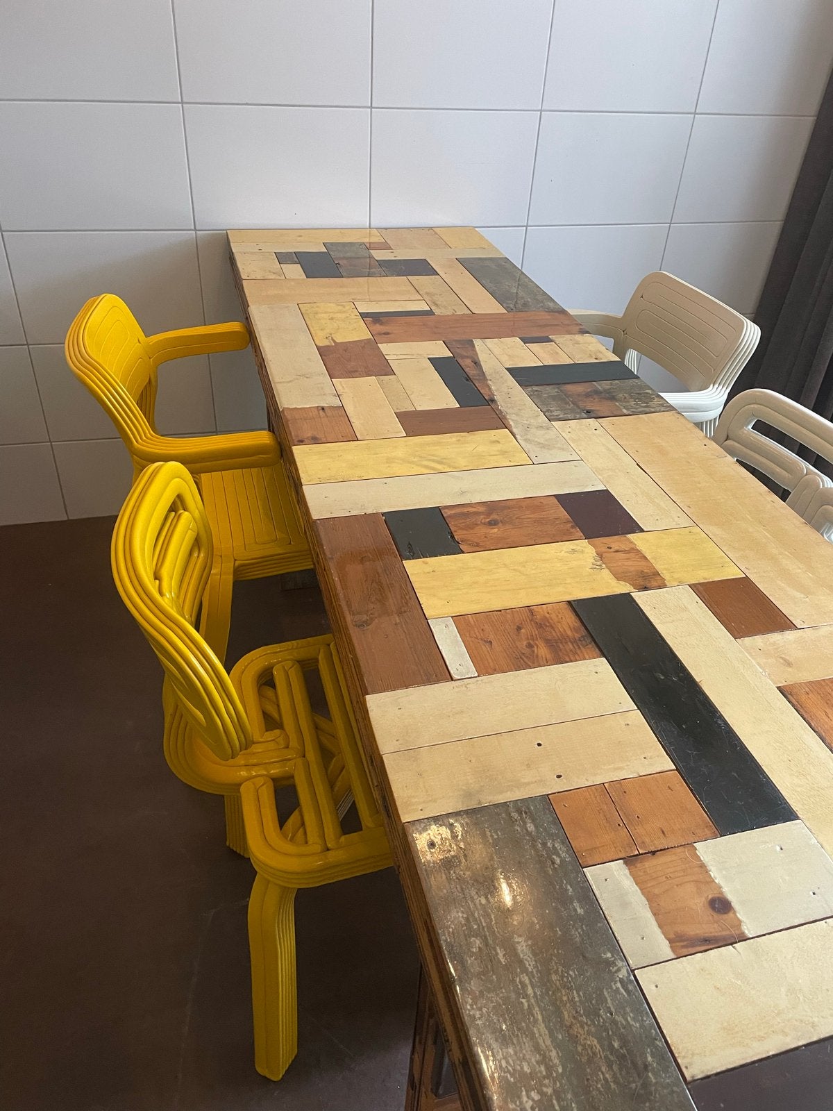 Originele Piet Hein Eek Sloophouttafel – 200 x 60 cm, Ophalen, 50 tot 100 cm, Zo goed als nieuw, Vijf personen of meer