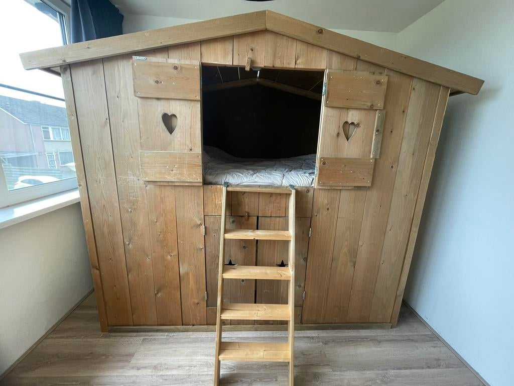 Steigerhout stapelbed, 100 cm, Eenpersoons, Ophalen of Verzenden, Zo goed als nieuw