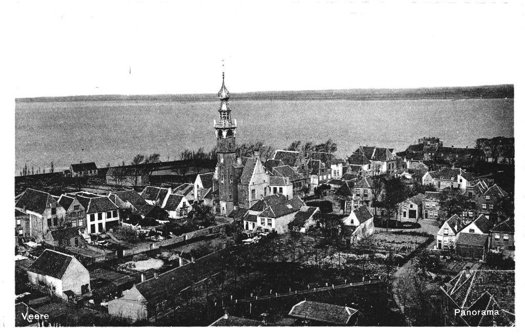 700760 Veere 1938 Z Panorama Gelopen met postzegel, Ophalen of Verzenden, 1920 tot 1940, Gelopen, Zeeland