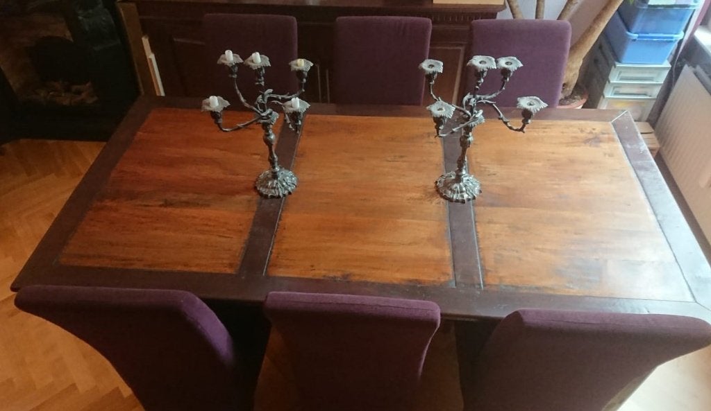 grote massieve koloniale eettafel (eventueel met 6 stoelen), Ophalen, 150 tot 200 cm, 200 cm of meer, Zo goed als nieuw