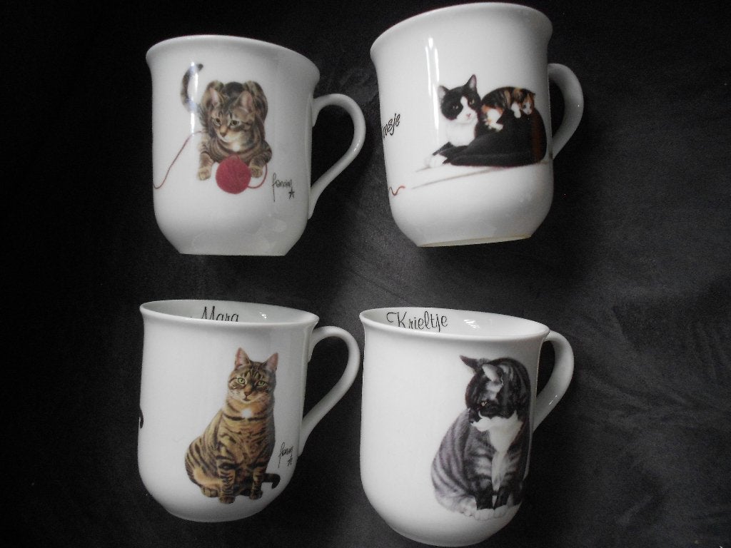 4 Francien`s katten bekers, Ophalen, Gebruikt, Overige merken, Mok