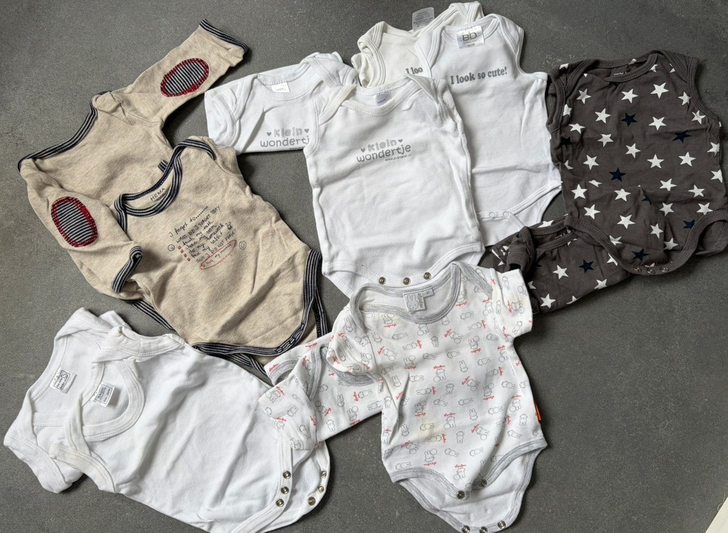 Set 12 rompertjes maat 50, Kinderen en Baby's, Tweelingen en Meerlingen, Ophalen of Verzenden, Gebruikt